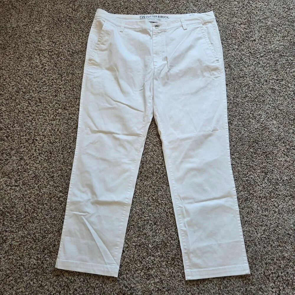 Cutter and Buck Voyager Chino Pants Mens 38x30 White Preppy Tenniscore New NWT - Picture 1 of 7